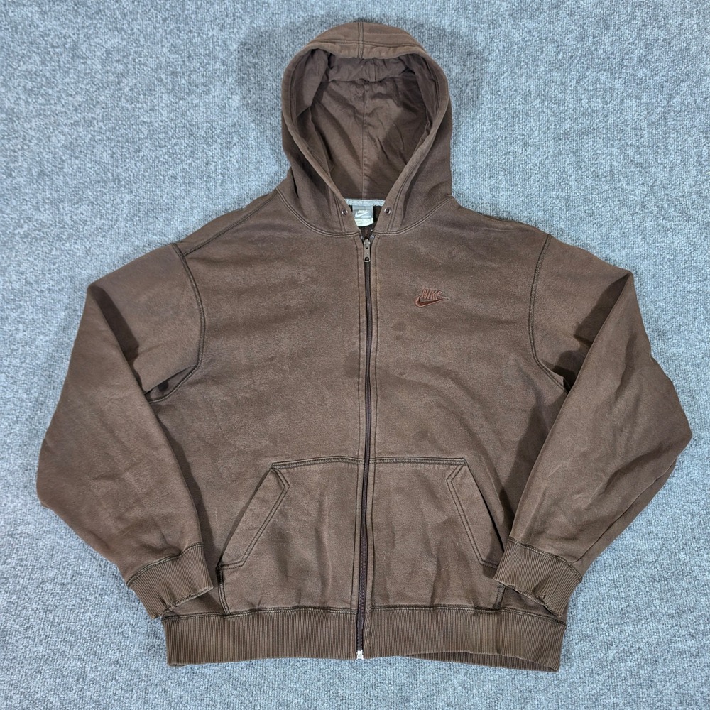 Y2K 2000s Tag Nike Zip Up Hooded Sweatshirt Brown Mens Size XL Grunge Flaw